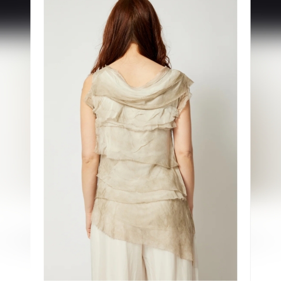 Italian 100% Silk  layered ruffle raw edge Tank top O/S EUC - Picture 2 of 9